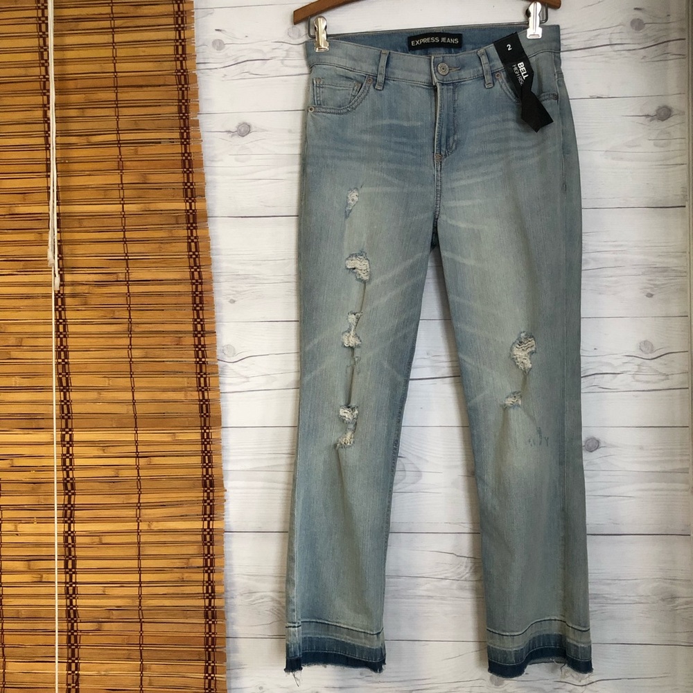 Express Bell Crop High Rise Distress Light Wash 2